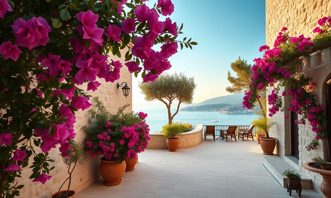 Croatian stone villa courtyard